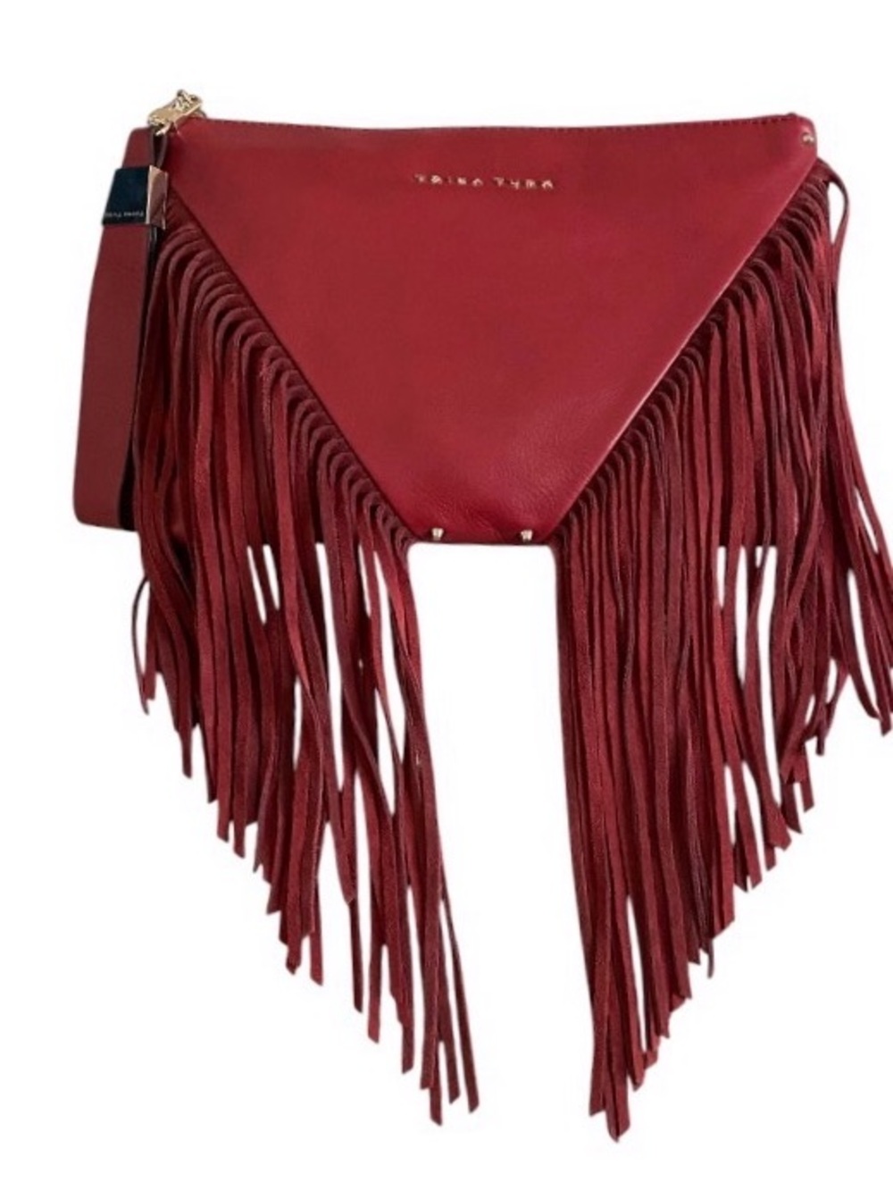 Trina Turk genuine leather red fringe clutch/wristlet